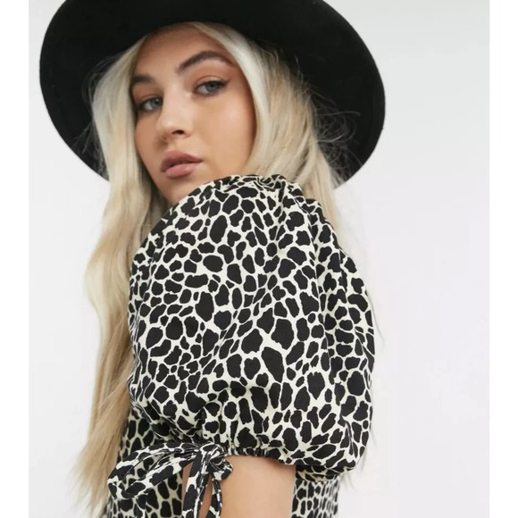 NWT TopShop animal print‎ tie puff sleeve Mini Tea Dress Size 10 - Picture 3 of 12